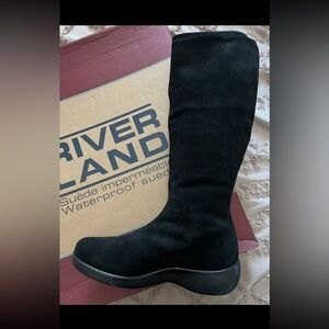 River Island Waterproof Black Suede Knee-High Boots